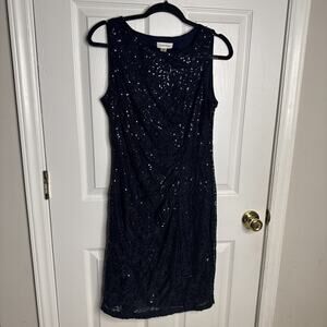 Calvin Klein Women’s Size 10 Navy Blue Sequin Lace Sheath Dress